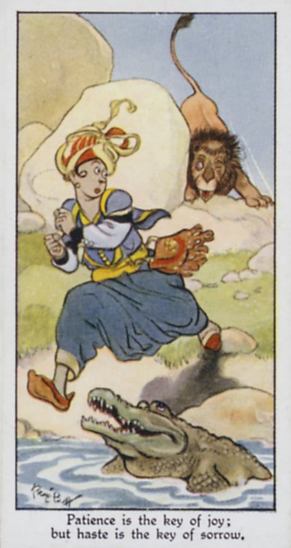 Kärsivällisyys on ilon avain; mutta kiire on surun avain (väri litho) tekijältä René Bull