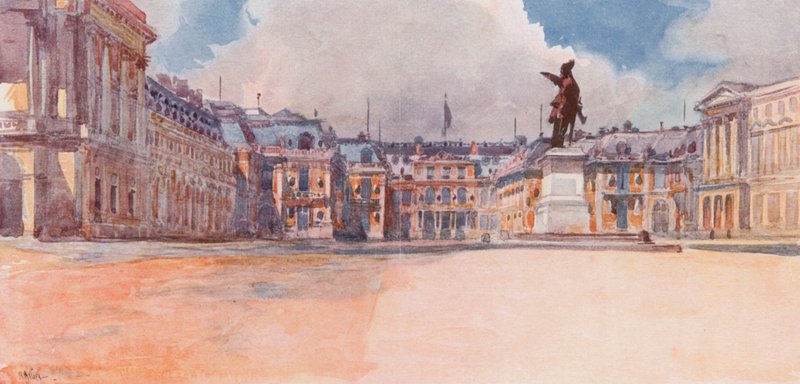 Versaillesin palatsi, tuomioistuinten puoleinen puoli, Versailles tekijältä Rene Binet