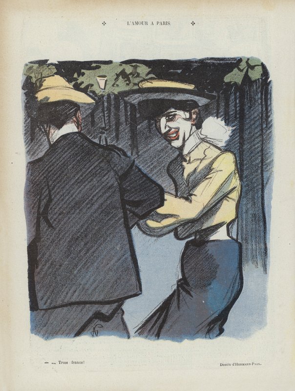 Prostituutio - kuvitus Le Rire -lehteen, 27. toukokuuta 1905 (litografia). tekijältä Rene George Hermann Paul