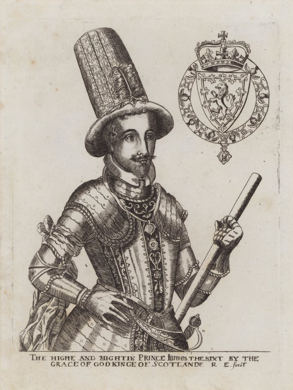 Skotlannin kuningas James VI (kaiverrus) tekijältä Renold (after) Elstrack