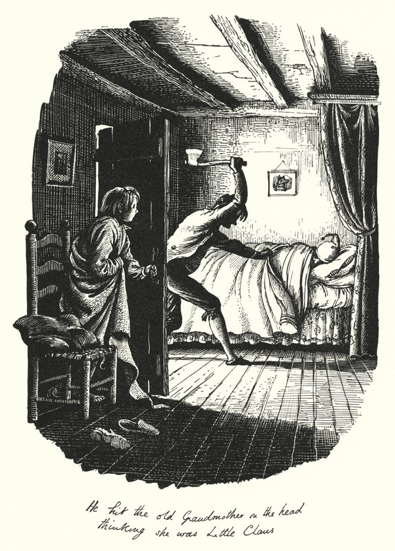 Hans Christian Andersen: Suuri Klaus ja pieni Claus (litho) tekijältä Rex (after) Whistler