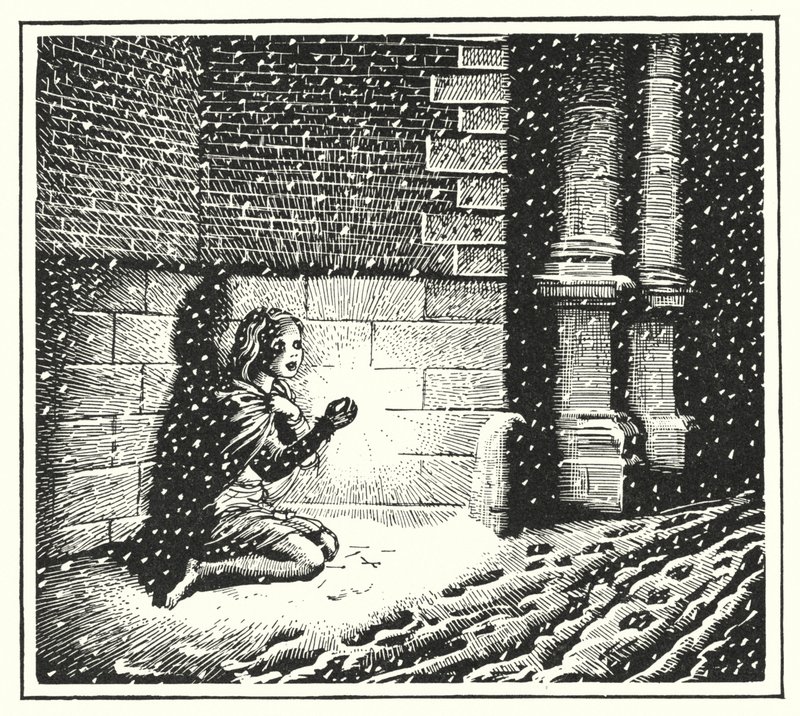Hans Christian Andersen: Pieni tulitikkutyttö (litho) tekijältä Rex (after) Whistler
