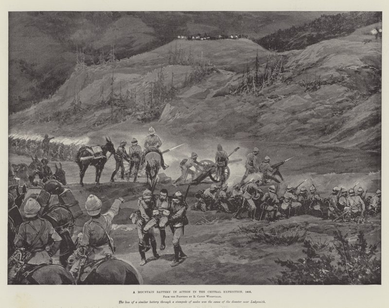 Vuoristopatteri toiminnassa Chitral Expeditionissa, 1895 tekijältä Richard Caton Woodville junior