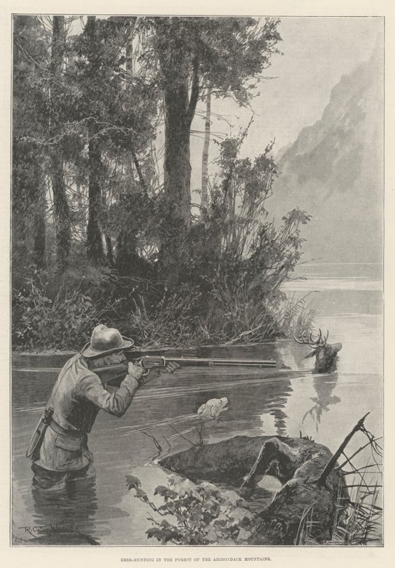 Peuranmetsästys Adirondack-vuorten metsässä tekijältä Richard Caton Woodville junior