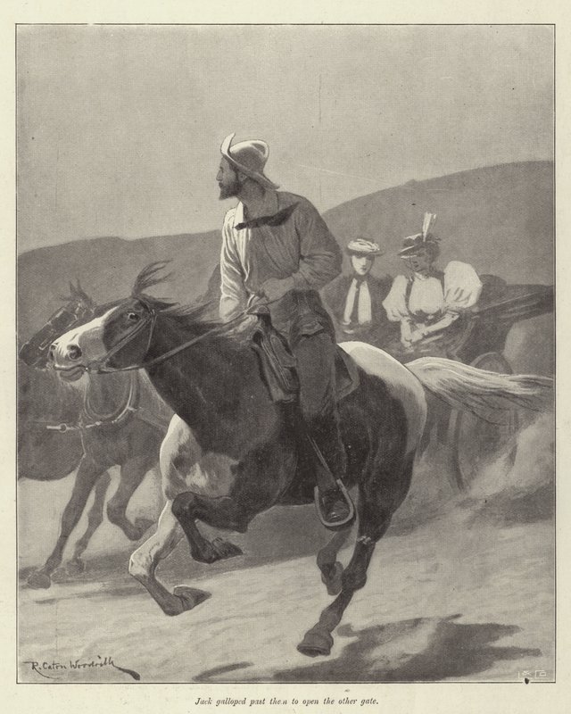 Kuvitus Morley Robertsin teokseen The Courage of Pauline Camacho tekijältä Richard Caton Woodville junior