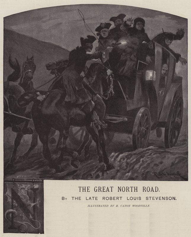 Kuvitus Robert Louis Stevensonin teokseen The Great North Road (Suuri pohjoinen tie). tekijältä Richard Caton Woodville junior
