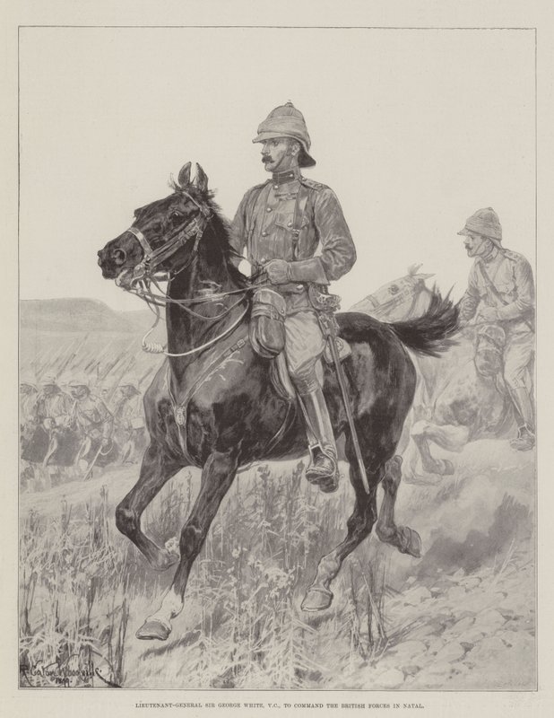 Kenraaliluutnantti Sir George White, VC, komentamaan brittijoukkoja Natalissa tekijältä Richard Caton Woodville junior