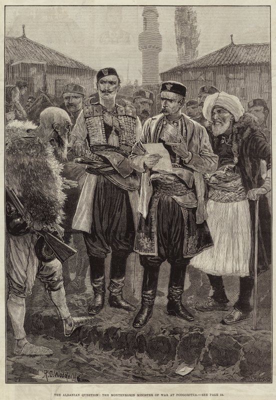Albanian kysymys, Montenegron sotaministeri Podgoritzassa tekijältä Richard Caton Woodville junior