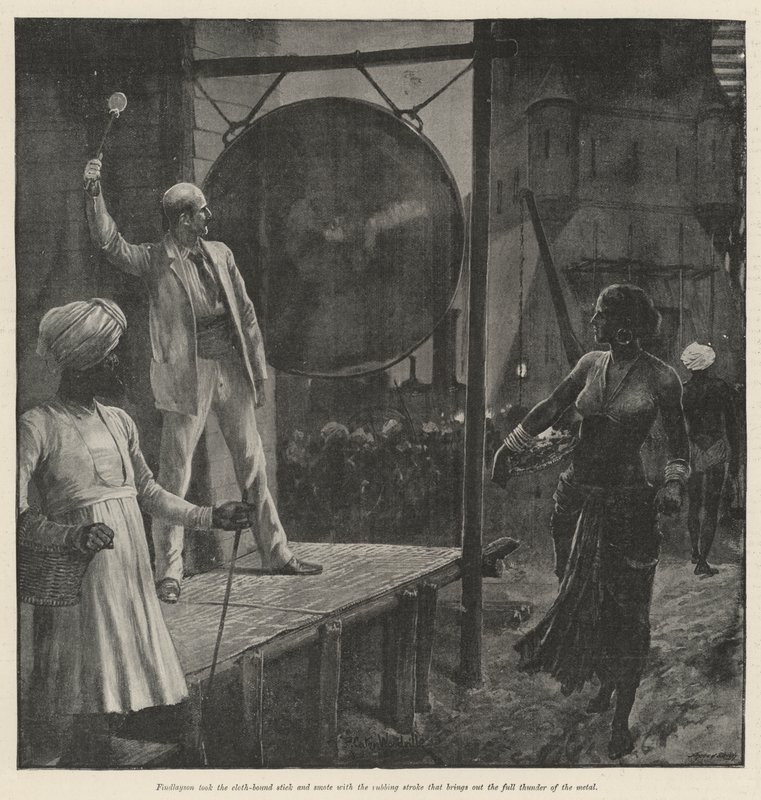 The Bridge Builders, kirjoittanut Rudyard Kipling litho tekijältä Richard Caton Woodville junior