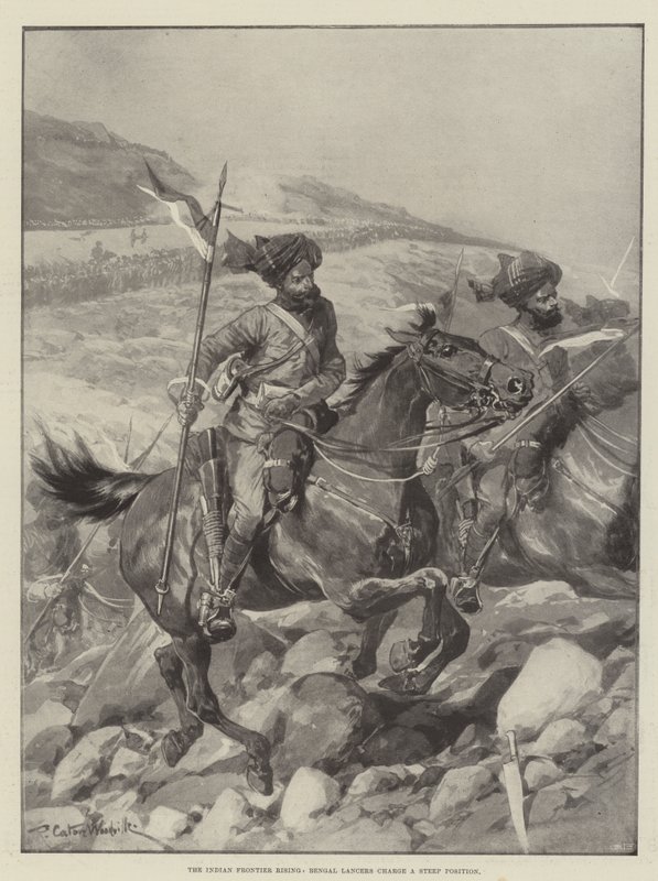 Indian Frontier Rising, Bengal Lancers ottaa jyrkän aseman tekijältä Richard Caton Woodville junior