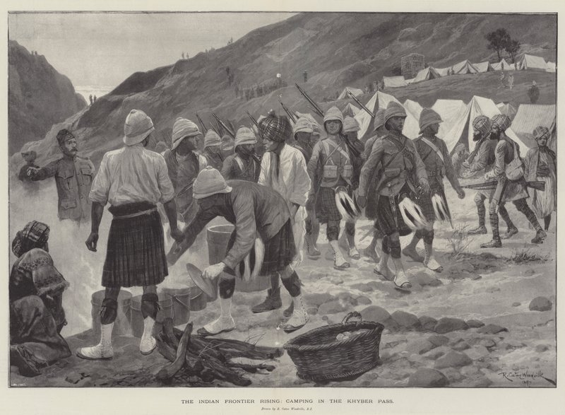 Indian Frontier Rising, telttailu Khyber Passissa tekijältä Richard Caton Woodville junior