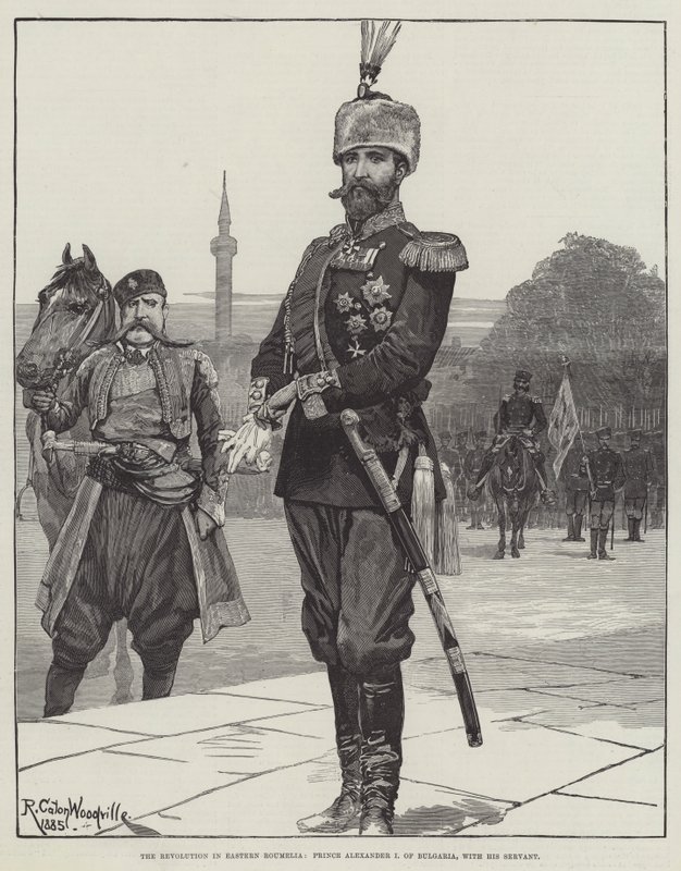 Itä-Roumelian vallankumous, Bulgarian prinssi Aleksanteri I palvelijansa kanssa tekijältä Richard Caton Woodville junior