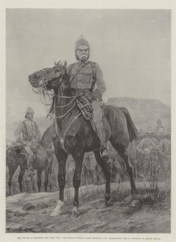 Victor of Belmont ja Gras Pan, kenraaliluutnantti Lord Methuen, CB, komentaja 1. divisioona Etelä-Afrikassa tekijältä Richard Caton Woodville junior