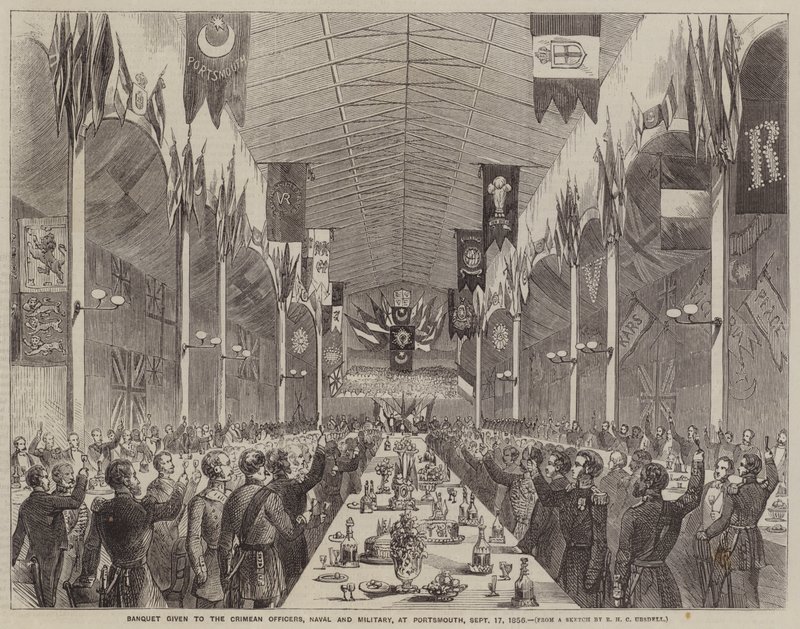 Krimin laivaston ja armeijan upseereille pidetty juhlatilaisuus Portsmouthissa 17. syyskuuta 1856 tekijältä Richard Ubsdell
