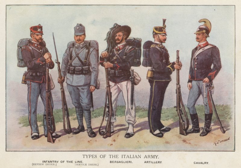 Italian armeijan sotilaat (väri litho) tekijältä Richard (after) Simkin