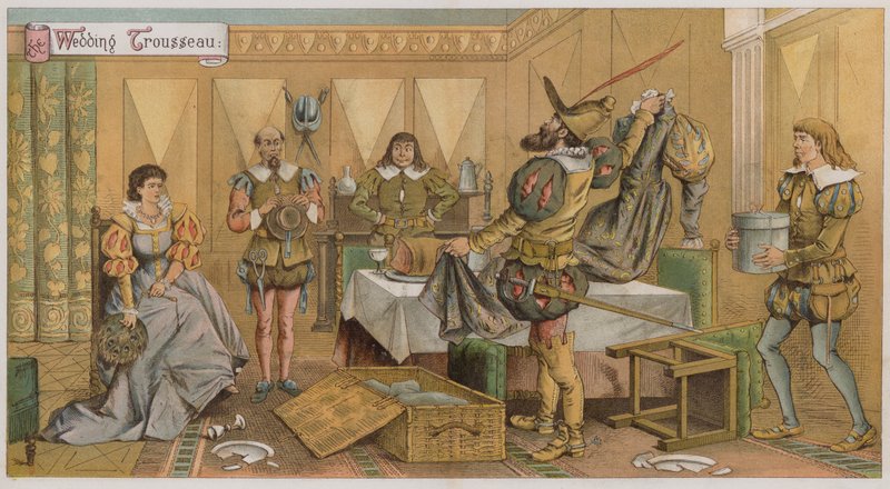 Kuvitus elokuvasta The Taming Of The Shrrew (chromolitho) tekijältä Richard Andre