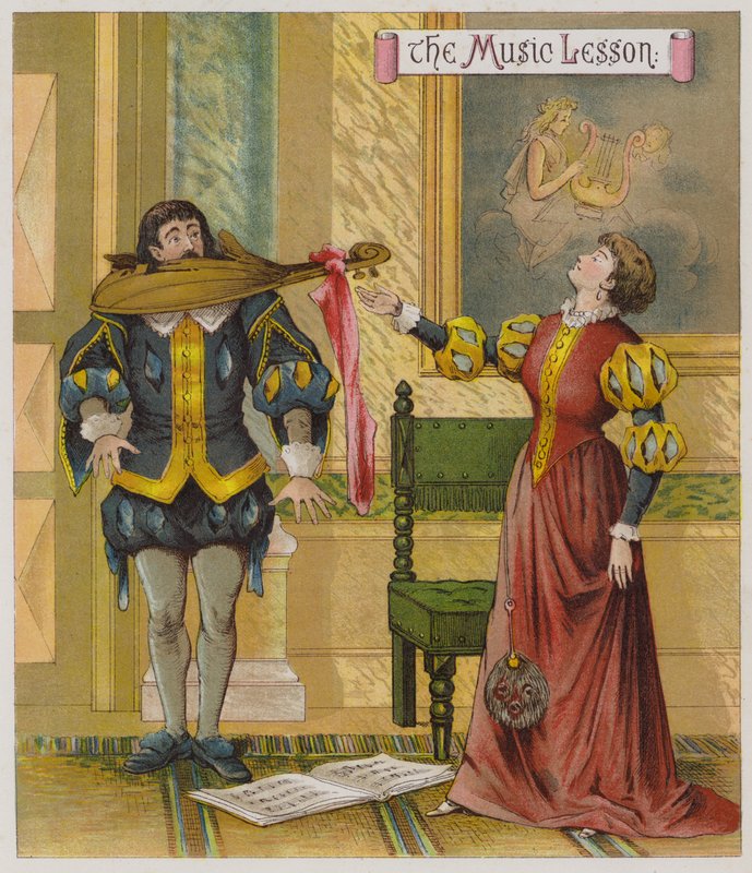 Kuvitus elokuvasta The Taming Of The Shrrew (chromolitho) tekijältä Richard Andre