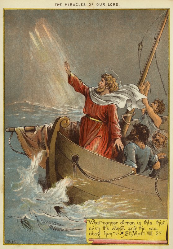 Kristuksen ihmeet: Jeesus tyynnyttää myrskyn (chromolitho) tekijältä Richard Andre