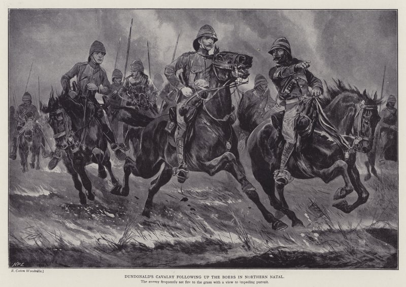 Dundonaldin ratsuväki seuraa buuria Northern Natalissa (litho) tekijältä Richard Caton II (after) Woodville