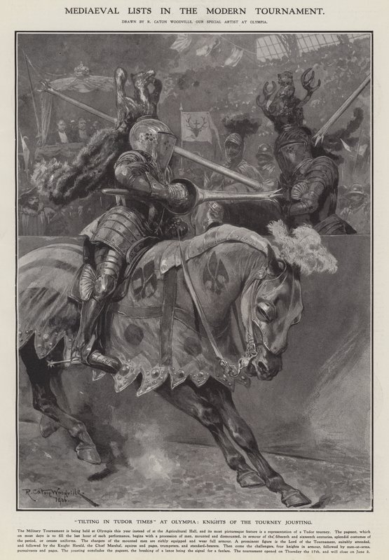 Keskiaikaiset listat modernissa turnauksessa (litho) tekijältä Richard Caton II (after) Woodville
