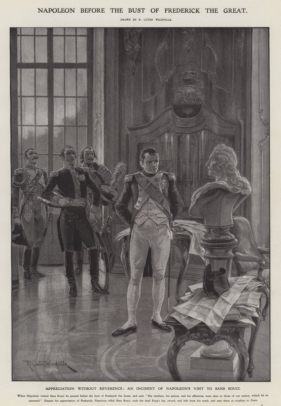 Napoleon ennen Frederick Suuren rintakuvaa (litho) tekijältä Richard Caton II (after) Woodville