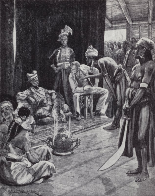 Sir James Brooke neuvottelee sopimuksesta Brunein sulttaanin kanssa brittiläisen siirtomaan perustamisesta Borneolle tekijältä Richard Caton II (after) Woodville