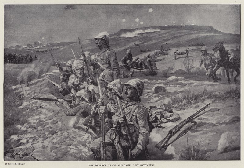 Caesarin leirin puolustus, "korjaa pistimet!" (litografia) tekijältä Richard Caton II (after) Woodville