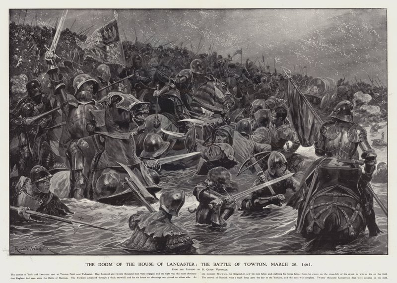 Lancasterin talon tuomio: Towtonin taistelu, 29. maaliskuuta 1461 (litho) tekijältä Richard Caton II (after) Woodville