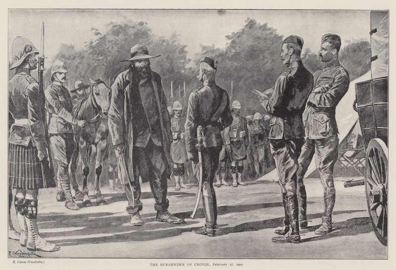 Cronjen antautuminen, 27. helmikuuta 1900 (litho) tekijältä Richard Caton II (after) Woodville