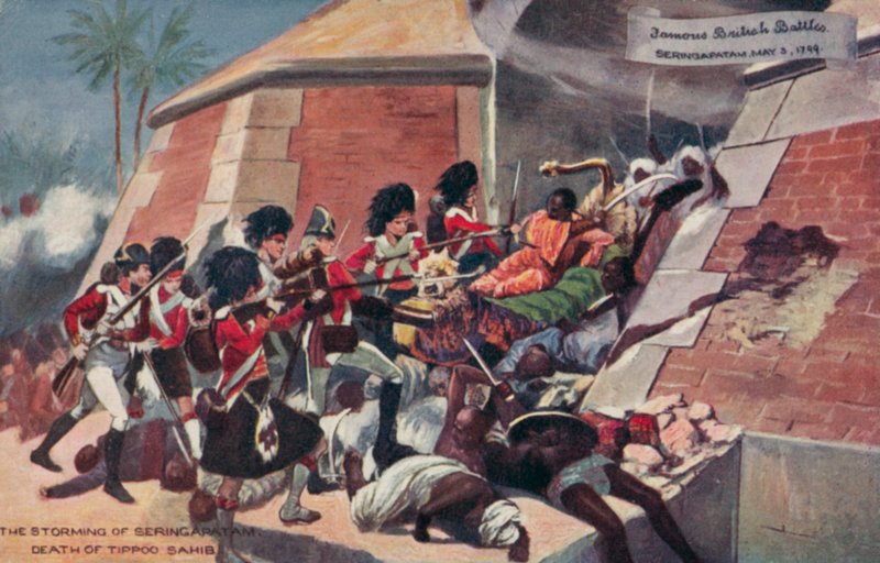 Tipu Sahibin kuolema, Seringapatamin taistelu, Intia, neljäs Anglo-Mysoren sota, 1799 tekijältä Richard Caton II Woodville