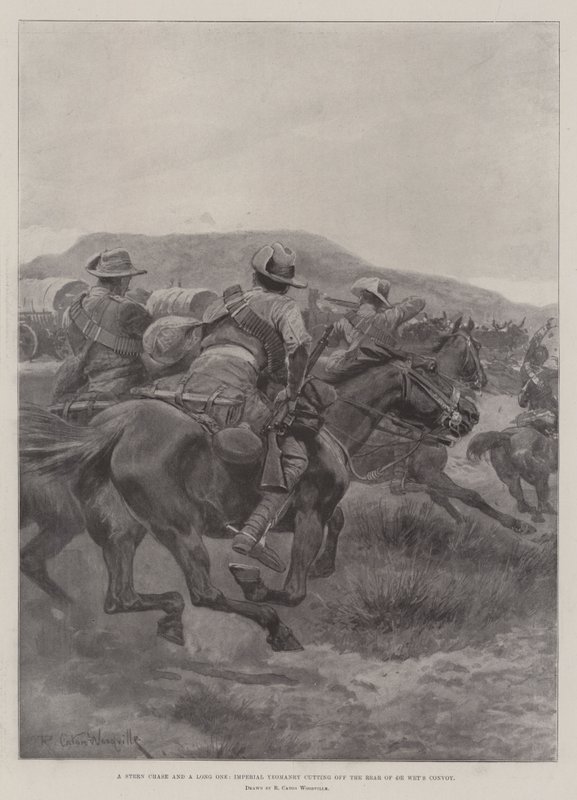 Stern Chase ja Long One, keisarillinen Yeomanry katkaisee De Wetin saattueen takaosan tekijältä Richard Caton Woodville junior