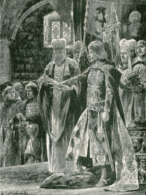 William II:n virkaan asettaminen sormuksen kanssa sunnuntaina 26. syyskuuta 1087 tekijältä Richard Caton Woodville junior