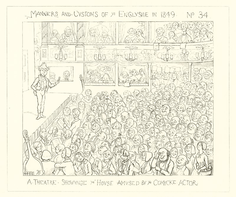 1849, Teatteri, joka näyttää talon huvittamana sarjakuvanäyttelijänä tekijältä Richard Doyle