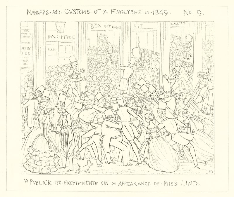 1849, Yleisö on innostunut Miss Lindin ilmestymisestä tekijältä Richard Doyle
