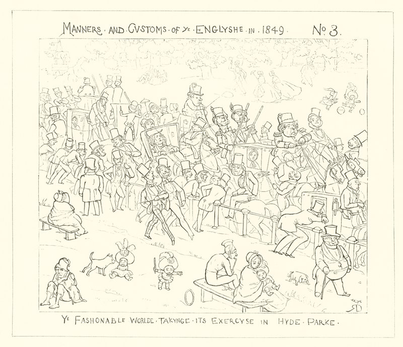 1849, Muodikas maailma harjoittelee Hyde Parkissa tekijältä Richard Doyle