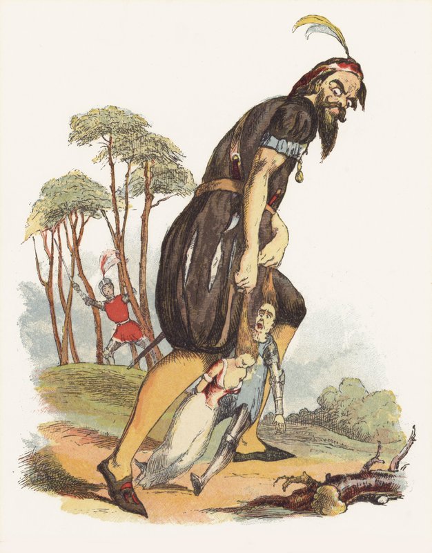 Kuvitus Jack The Giant Killerille (väri litho) tekijältä Richard Doyle