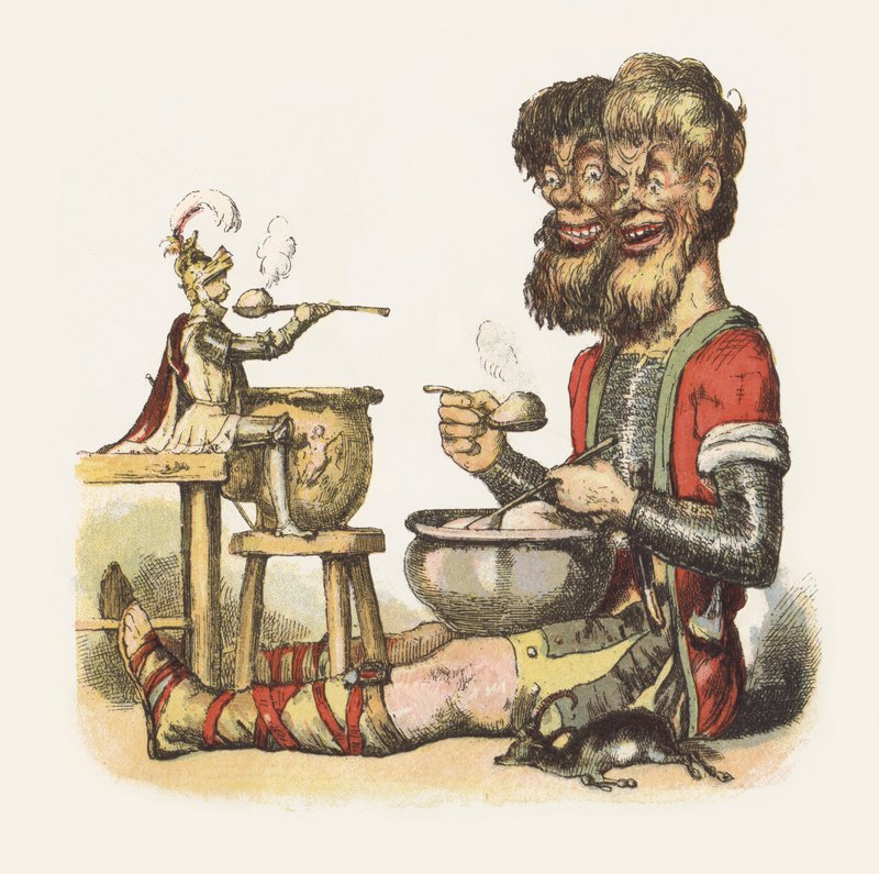 Kuvitus Jack The Giant Killerille (väri litho) tekijältä Richard Doyle