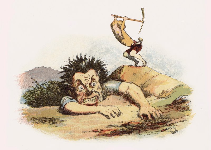 Kuvitus Jack The Giant Killerille (väri litho) tekijältä Richard Doyle