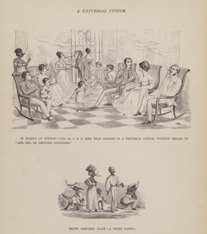 Sivu teoksesta The American Tour of Messrs Brown, Jones and Robinson (kaiverrus). tekijältä Richard Doyle