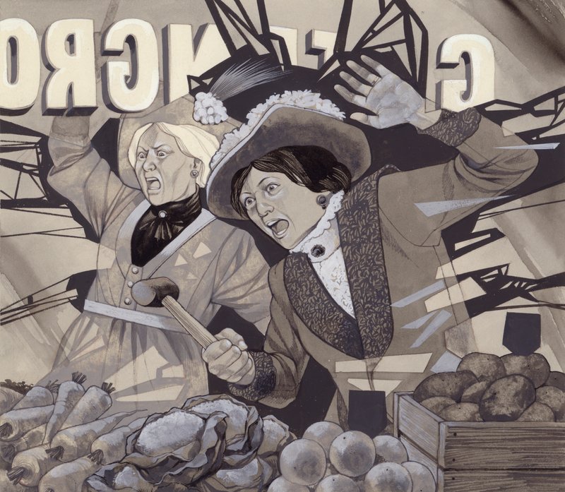 Suffragetit rikkovat ikkunoita (guassi paperille) tekijältä Richard Hook