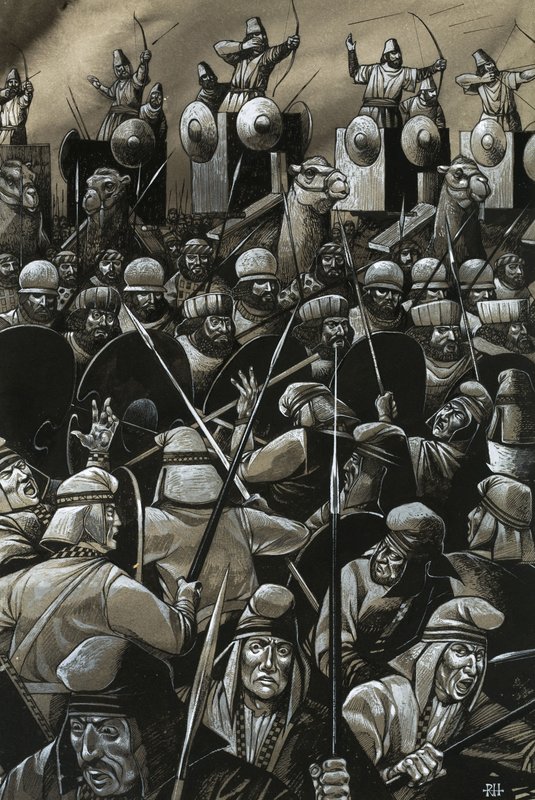 Tunnistamaton taistelu miekkailijoiden ja jousimiesten kanssa tekijältä Richard Hook