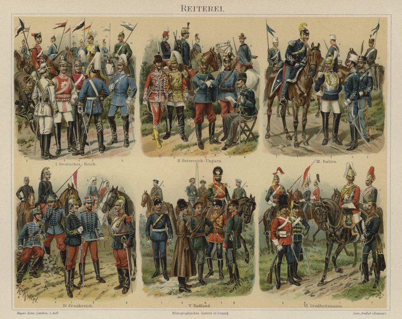 Euroopan armeijoiden ratsuväki (väri litho) tekijältä Richard Knotel
