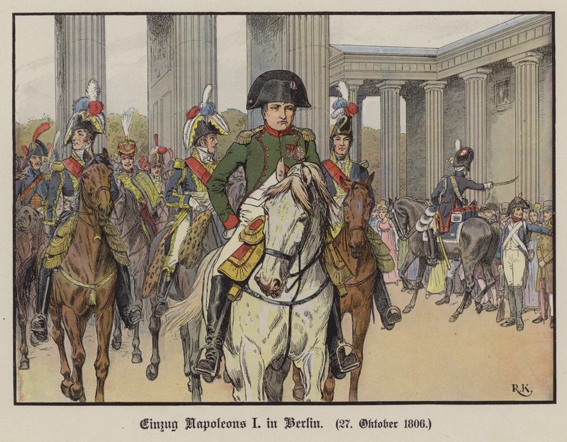 Napoleon saapuu Berliiniin, 27. lokakuuta 1806 (värilitho) tekijältä Richard Knotel