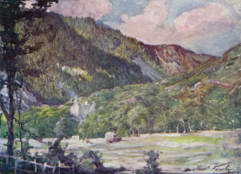Hayfield lähellä Portmadocia (väri litho) tekijältä Robert (after) Fowler