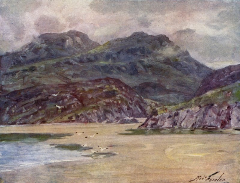 Yksinäinen ranta lähellä Deudraethin niemimaa (väri litho) tekijältä Robert (after) Fowler
