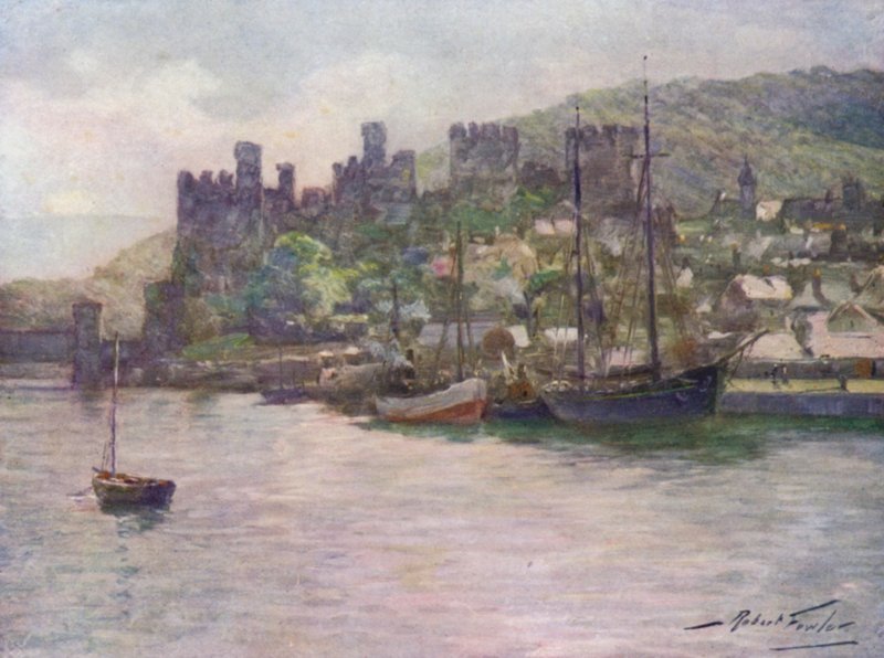 Conway Castle and Quay, finlandès Noon (litografia en color). tekijältä Robert (after) Fowler