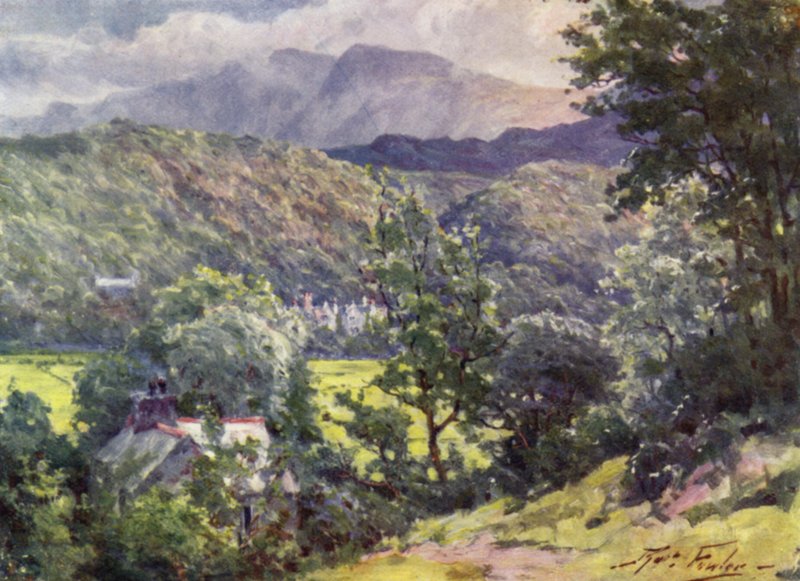 Metsässä, Farchynys, Barmouth Estuary (väri litho) tekijältä Robert (after) Fowler