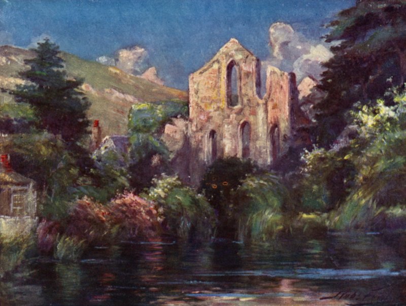 Valle Crucis Abbey (väri litho) tekijältä Robert (after) Fowler