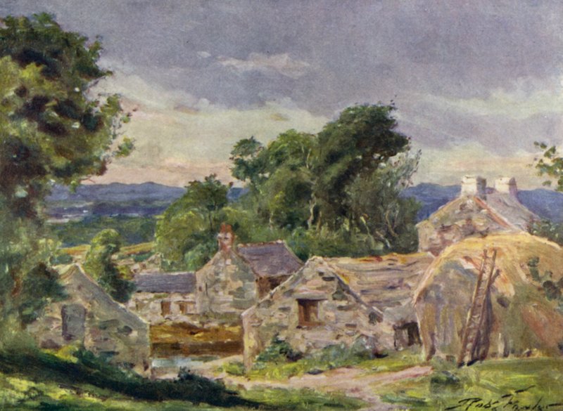 Welsh Farm, lähellä Llanberis (väri litho) tekijältä Robert (after) Fowler