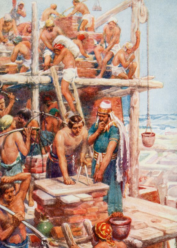 Baabelin tornin rakentaminen (väri litho) tekijältä Robert Ambrose (after) Dudley